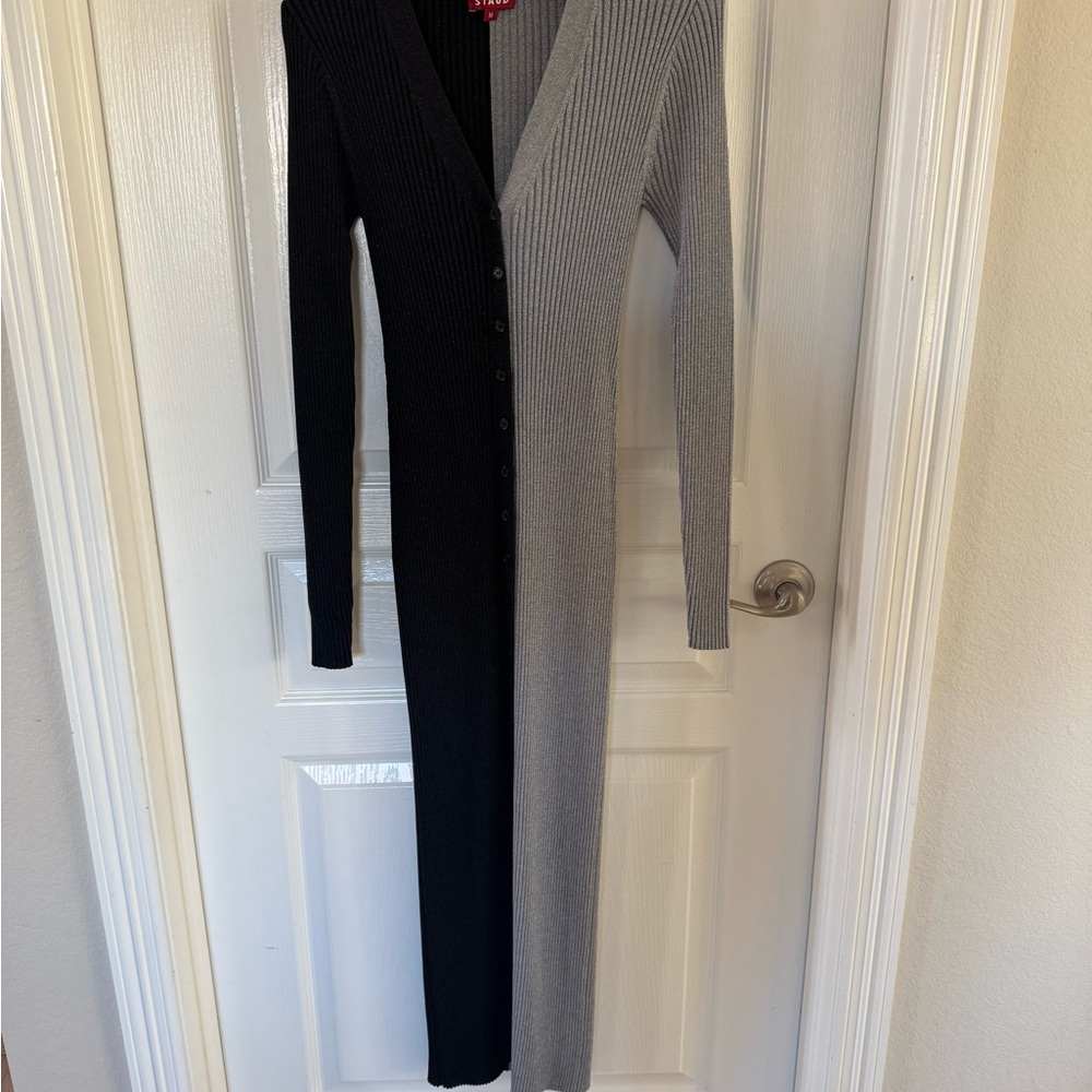 STAUD Asymmetrical Black and Silver Bodycon Dress